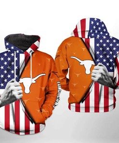 Texas Longhorns With Flag American My Heart 3D Hoodie Texas Longhorns Ncaa Gifts - Men'S 3D Graphic Hoodies