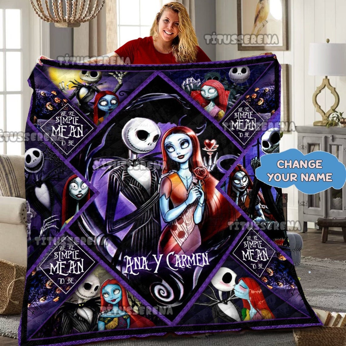 The Nightmare Before Christmas Blanket - Jack Skellington and Sally Love Quilt Gift For Fans