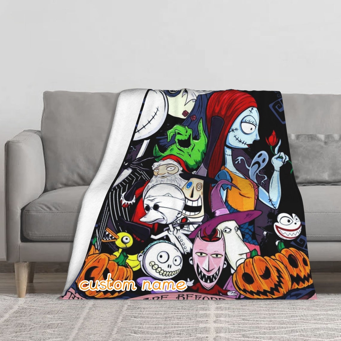 The Nightmare Before Christmas Custom Name Double Layer Blanket - Bedroom Decor Gift