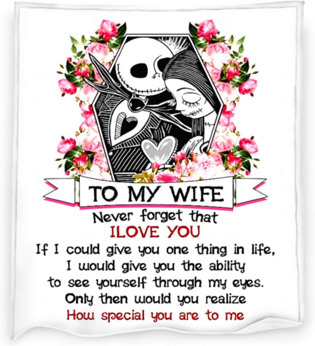 To My Wife Halloween Blankets - Personalized Jack Skellington Flannel Blanket for All Seasons