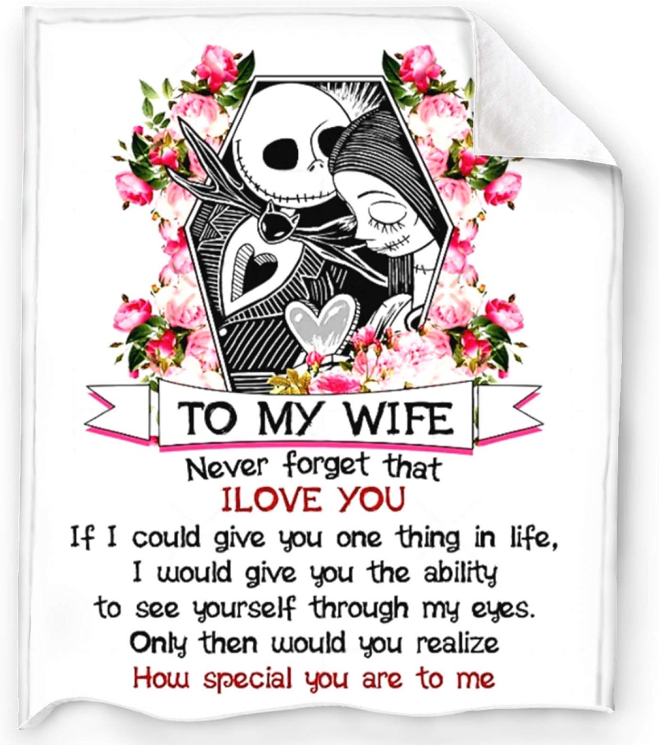 To My Wife Halloween Blankets - Personalized Jack Skellington Flannel Blanket for All Seasons