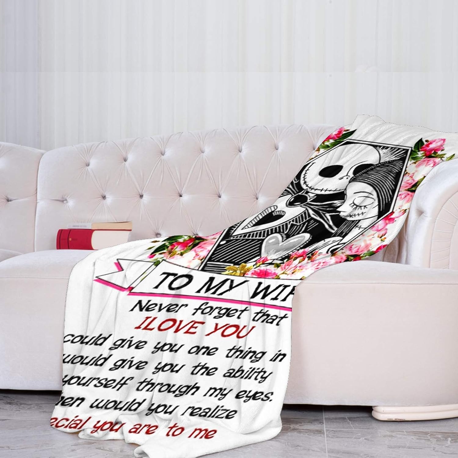 To My Wife Halloween Blankets - Personalized Jack Skellington Flannel Blanket for All Seasons