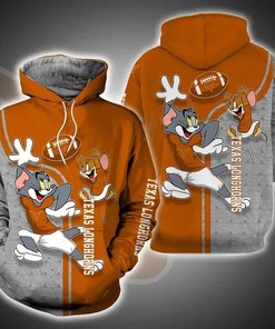 Tom And Jerry Play Football For Texas Longhorns 3D Hoodie Ncaa Gifts - 3D Hoodies With Zippers