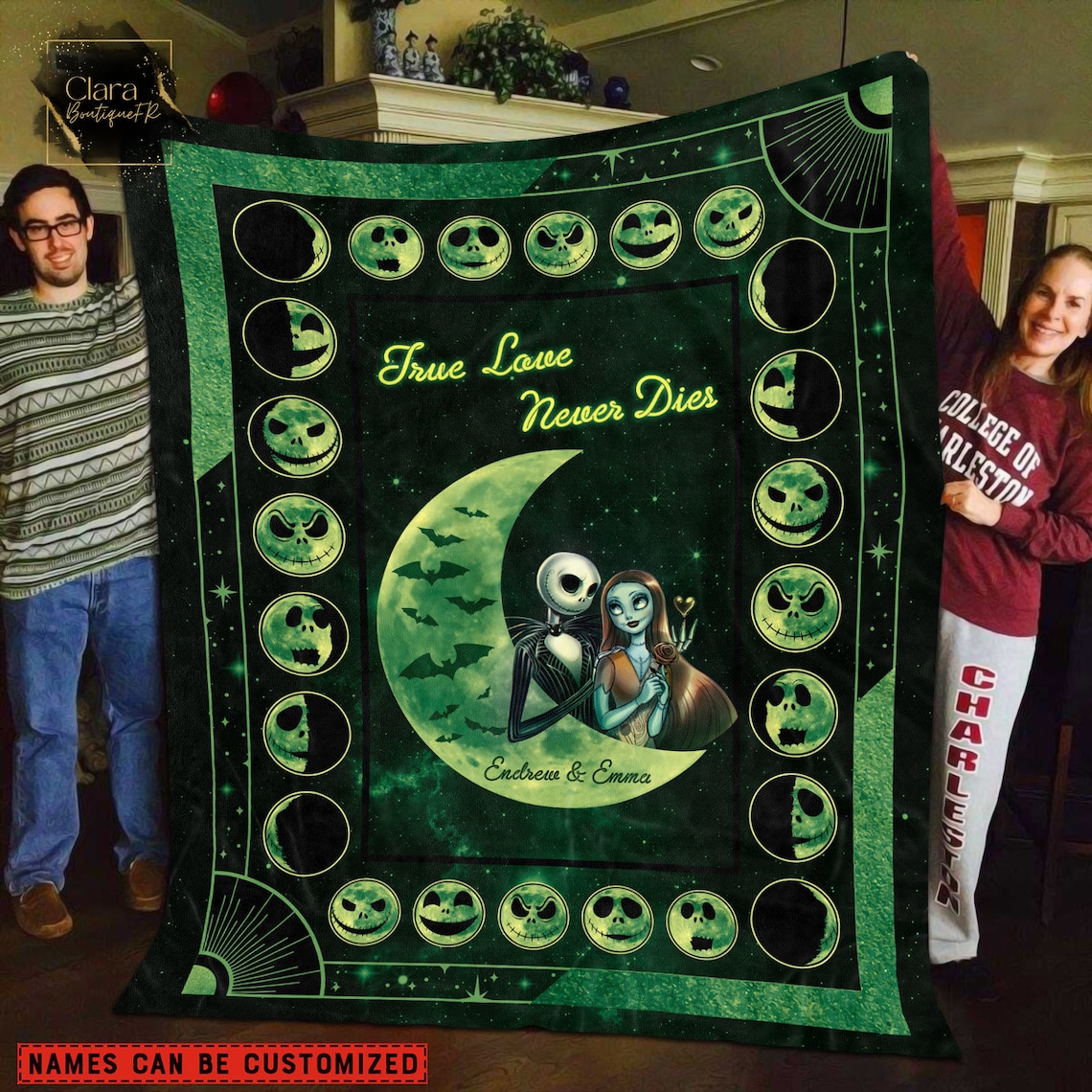 True Love Never Dies Jack Skellington And Sally Blanket - Personalized Fleece, Mink, and Sherpa Blanket