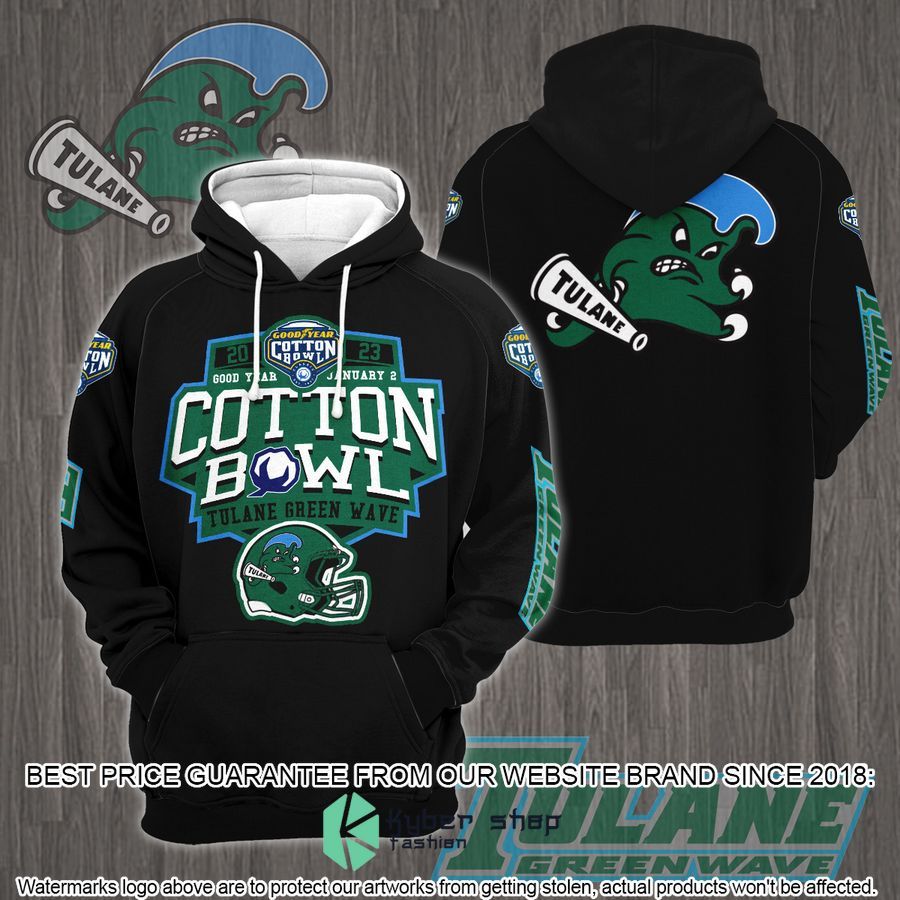 Tulane Green Wave Cotton Bowl Champions 2023 Black 3D Hoodie, Men'S 3D Graphic Hoodies