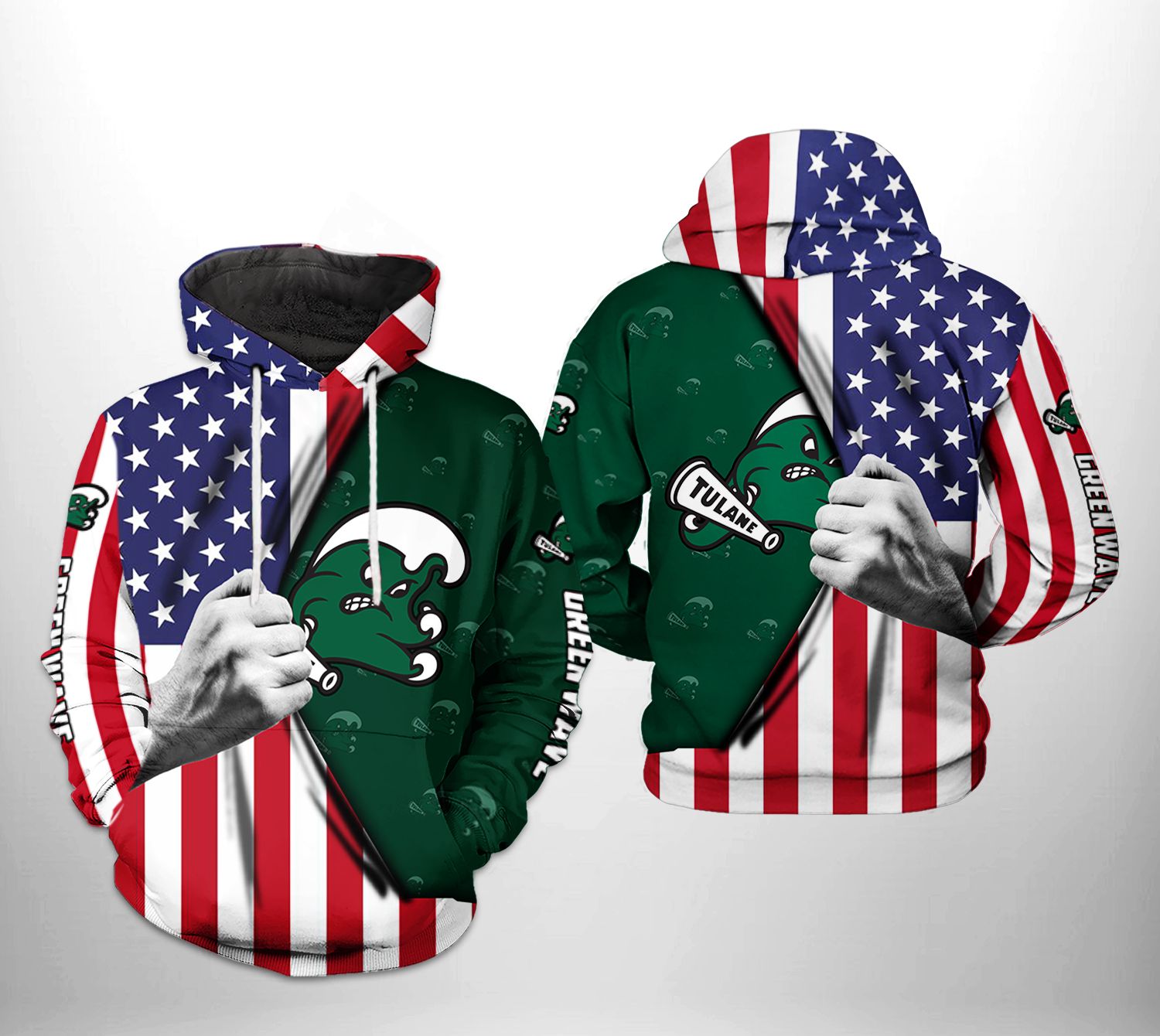 Tulane Green Wave Ncaa Us Flag 3D Printed Hoodie/Zipper Hoodie - Men'S All Over Print 3D Hoodie