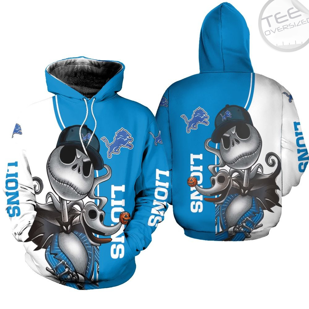 Unique Detroit Lions 3D Jack Skellington Hoodie - Perfect For Halloween