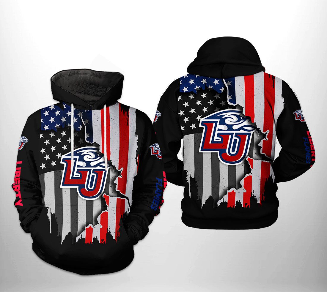 Us Flag 3D All Over Print Hoodie - Liberty Flames Ncaa Collection