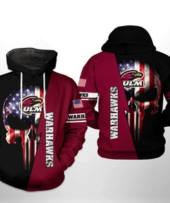 Us Flag Skull All Over Print 3D Hoodie - Louisiana Monroe Warhawks Ncaa Collection