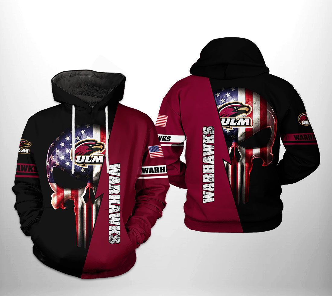 Us Flag Skull All Over Print 3D Hoodie - Louisiana Monroe Warhawks Ncaa Collection