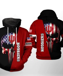 Us Flag Skull Zip-Up Hoodie With 3D All Over Print For Indiana Hoosiers Fans 