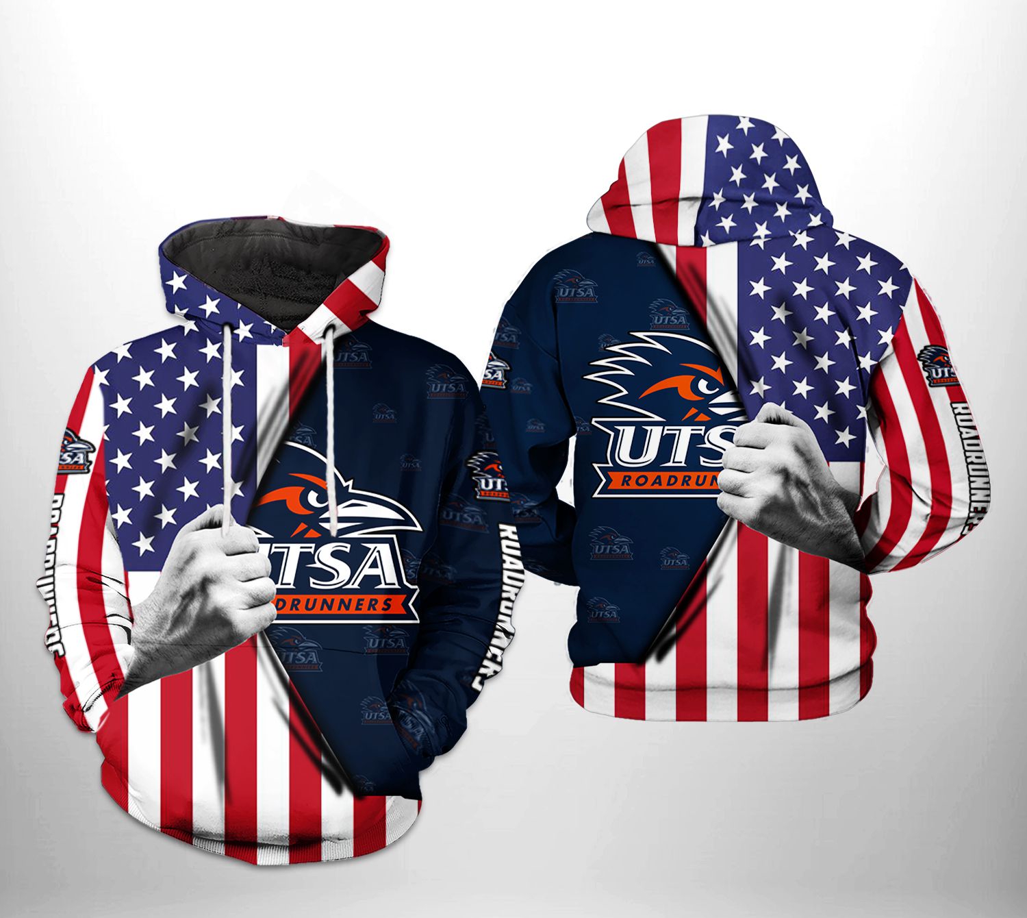 Utsa Roadrunners Usa Flag Custom All Over Print 3D Zip-Up Hoodie For Fans