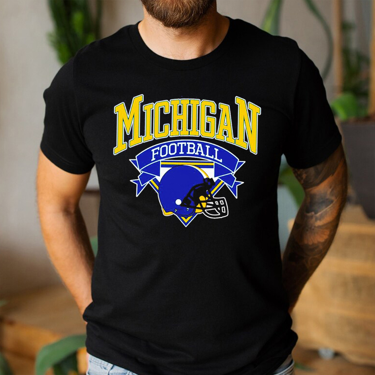 Vintage Michigan Football Helmet Shirt - Retro Wolverines Apparel