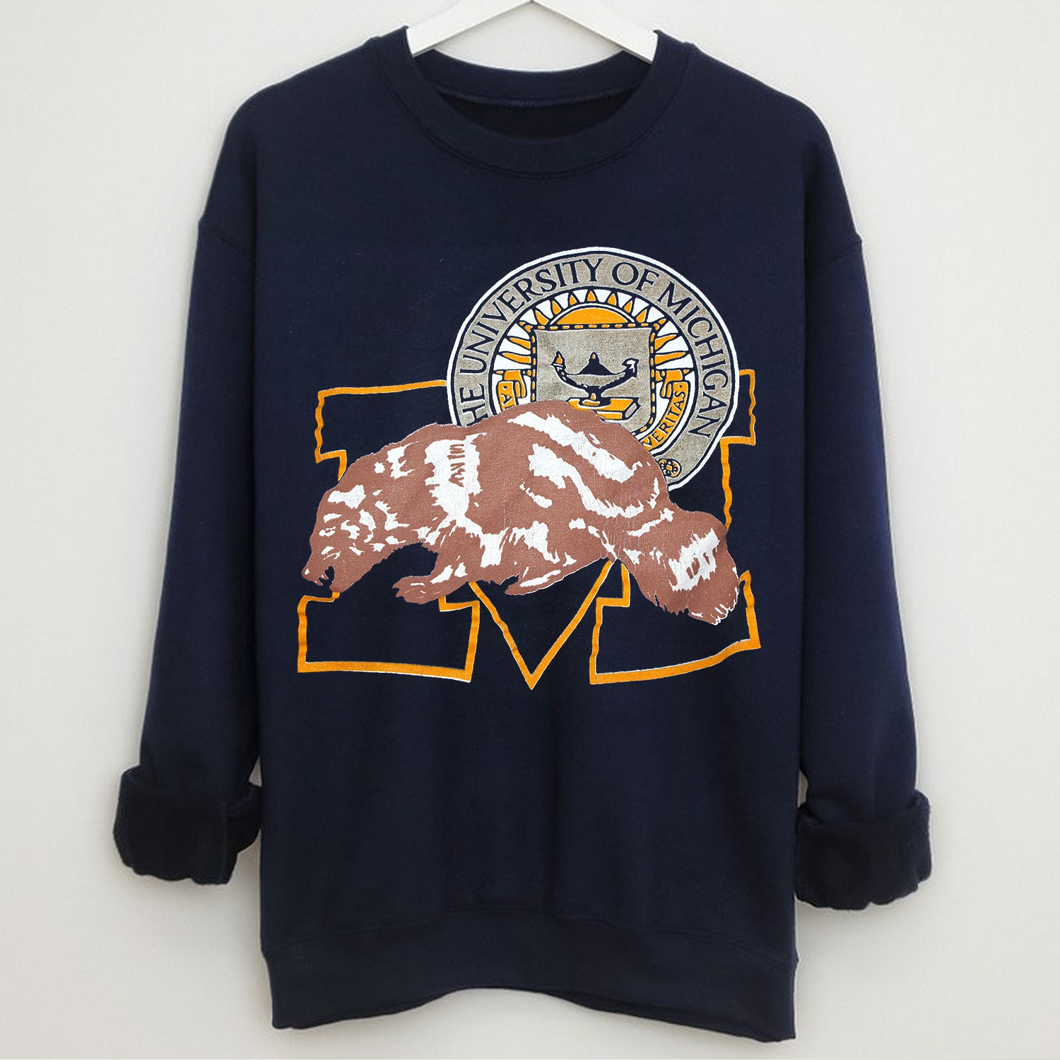 Vintage Michigan Wolverines Football Retro Logo Sweatshirt - College Sports Apparel