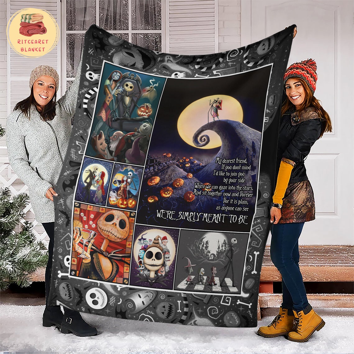 We're Simply Meant To Be Nightmare Blanket - Jack and Sally Fleece Bedding Throw