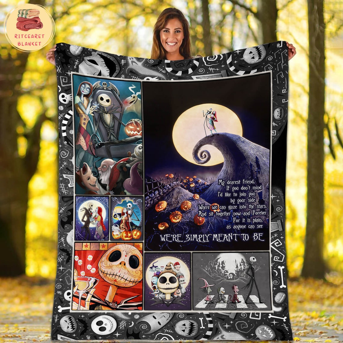 We're Simply Meant To Be Nightmare Blanket - Jack and Sally Fleece Bedding Throw