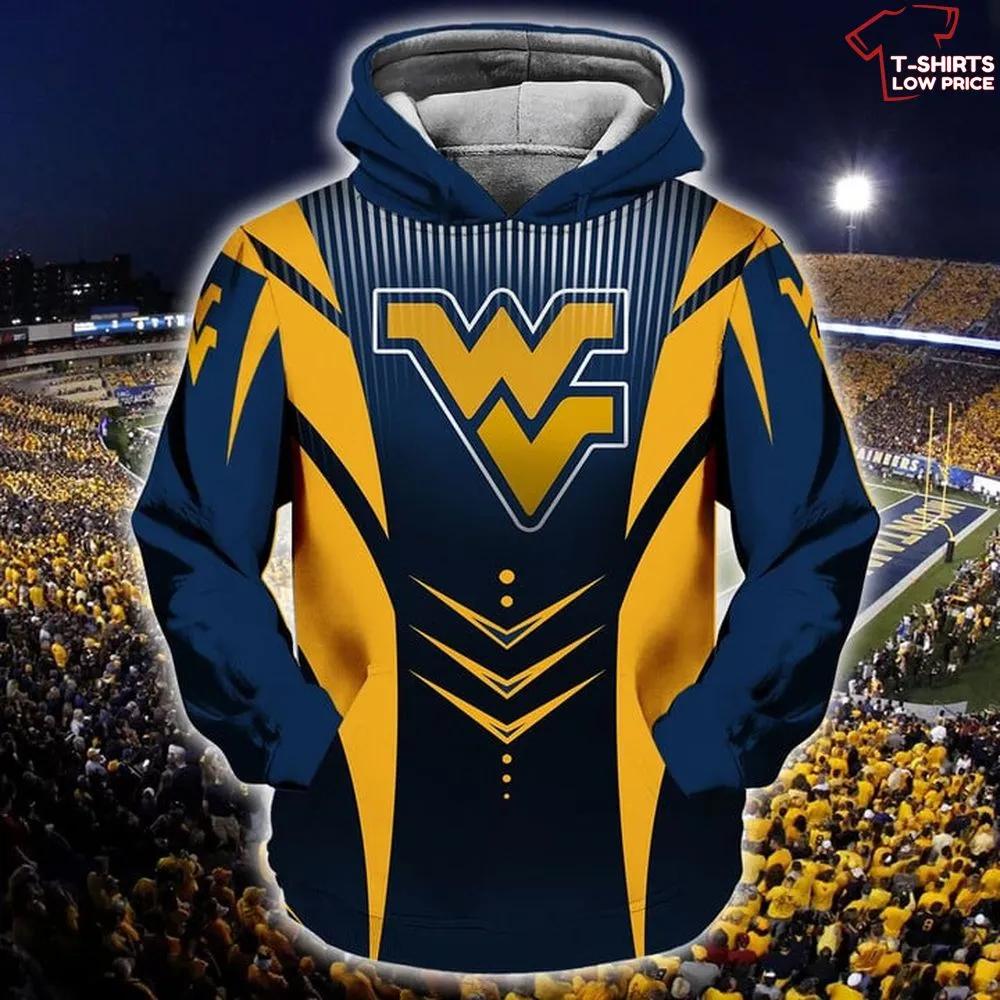 West Virginia Mountaineers Blue And Gold All Over Print 3D Hoodie For Men - Perfect For Game Day