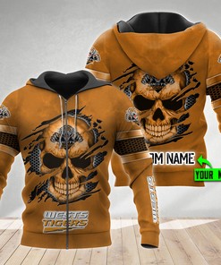 Wests Tigers Nrl Skull 3D Zip Up Hoodie With Custom Name All Over Print