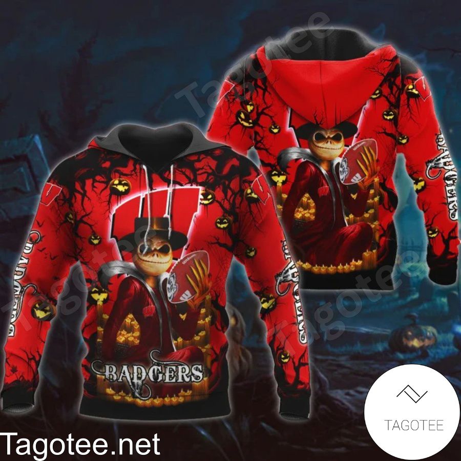 Wisconsin Badgers Halloween 3D All Over Print Zip Hoodie With Jack Skellington - Best College Gifts For Ncaa Fans