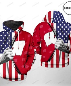 Wisconsin Badgers Ncaa Us Flag Awesome 3D Hoodie - Custom All Over Print Hoodie