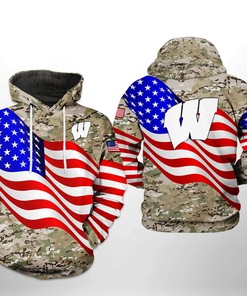 Wisconsin Badgers Us Flag Camo Veteran 3D Printed Hoodie/Zipper Hoodie, Great For Hunting And College Apparel