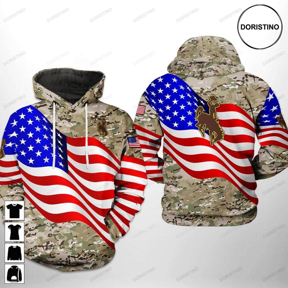 Wyoming Cowboys Camo Veteran Awesome 3D Hoodie For Women