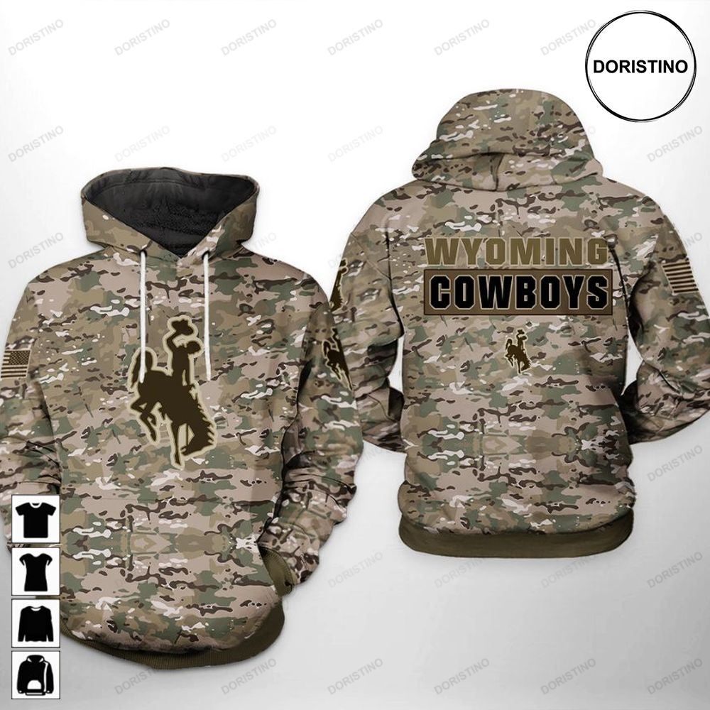 Wyoming Cowboys Ncaa Camo Veteran 3D Hoodie - All Over Print
