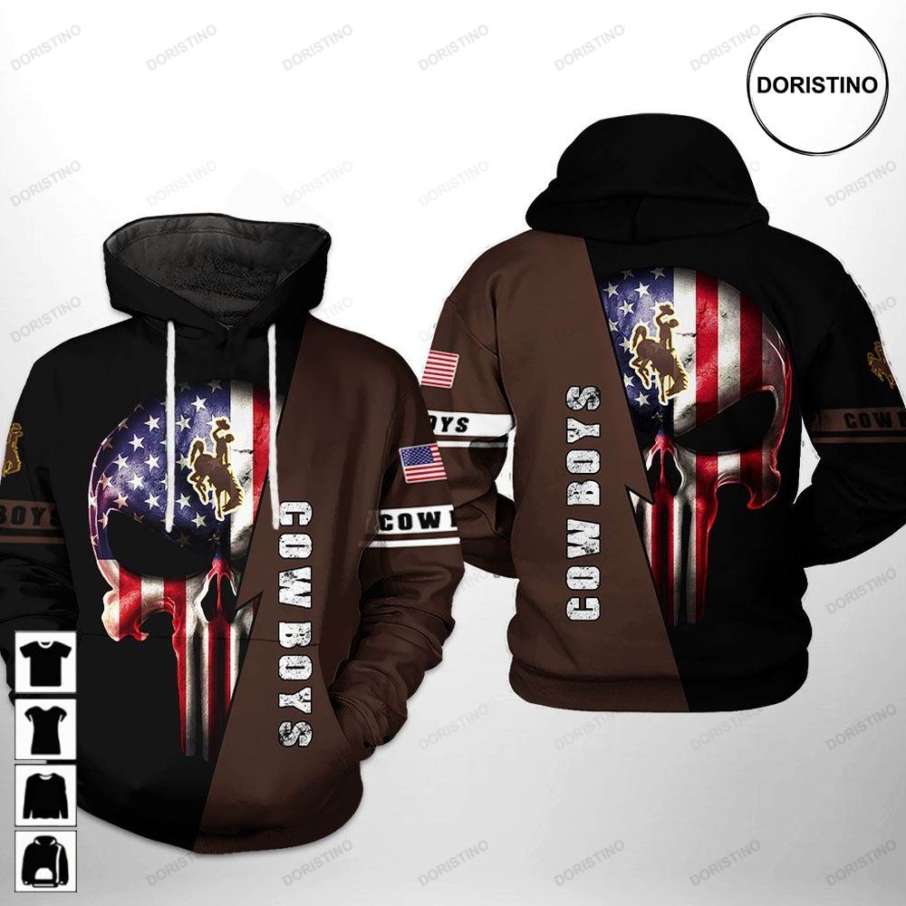 Wyoming Cowboys Usa Flag Skull Limited Edition 3D Hoodie - Sports Fan Apparel With All Over Print