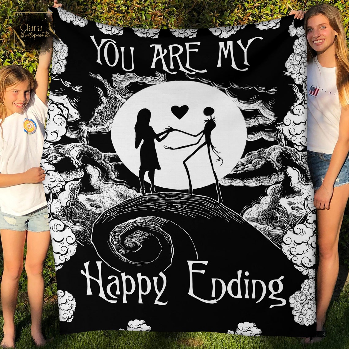 You Are My Happy Ending Nightmare Fleece Blanket - Jack and Sally Couple Gift