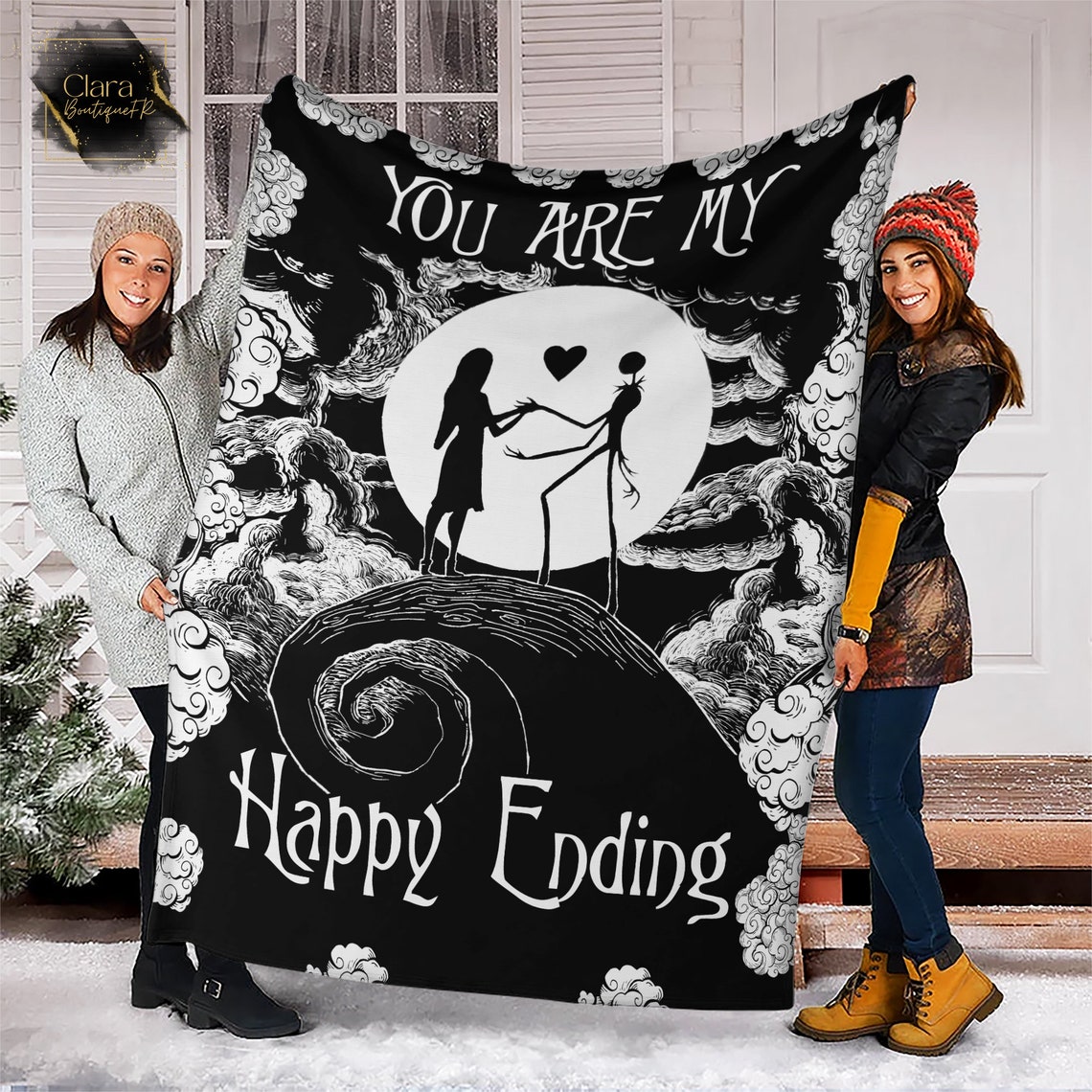 You Are My Happy Ending Nightmare Fleece Blanket - Jack and Sally Couple Gift