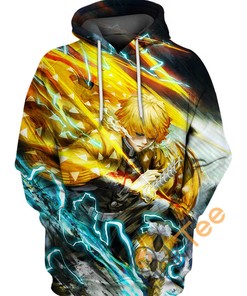 Zenitsu Agatsuma The Anger Of Demon Slayer Custom All Over Print 3D Hoodie, Custom All Over Print Hoodie