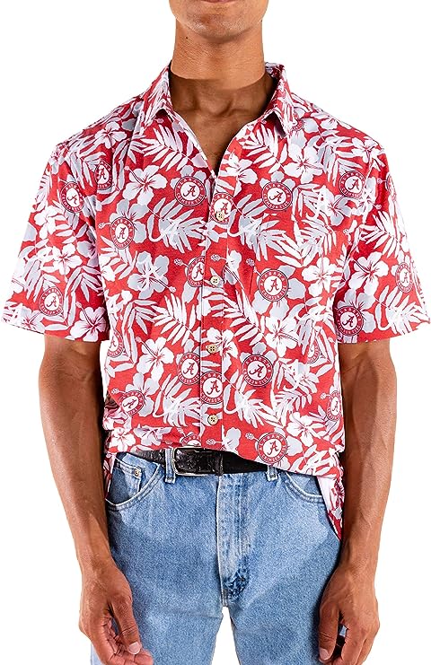 Alabama Crimson Tide Floral Hawaiian Button Down for Men