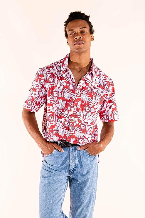 Alabama Crimson Tide Floral Hawaiian Button Down for Men