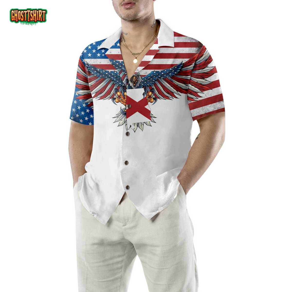 Alabama State and American Eagle Hawaiian Shirt - Patriotic and Trendy