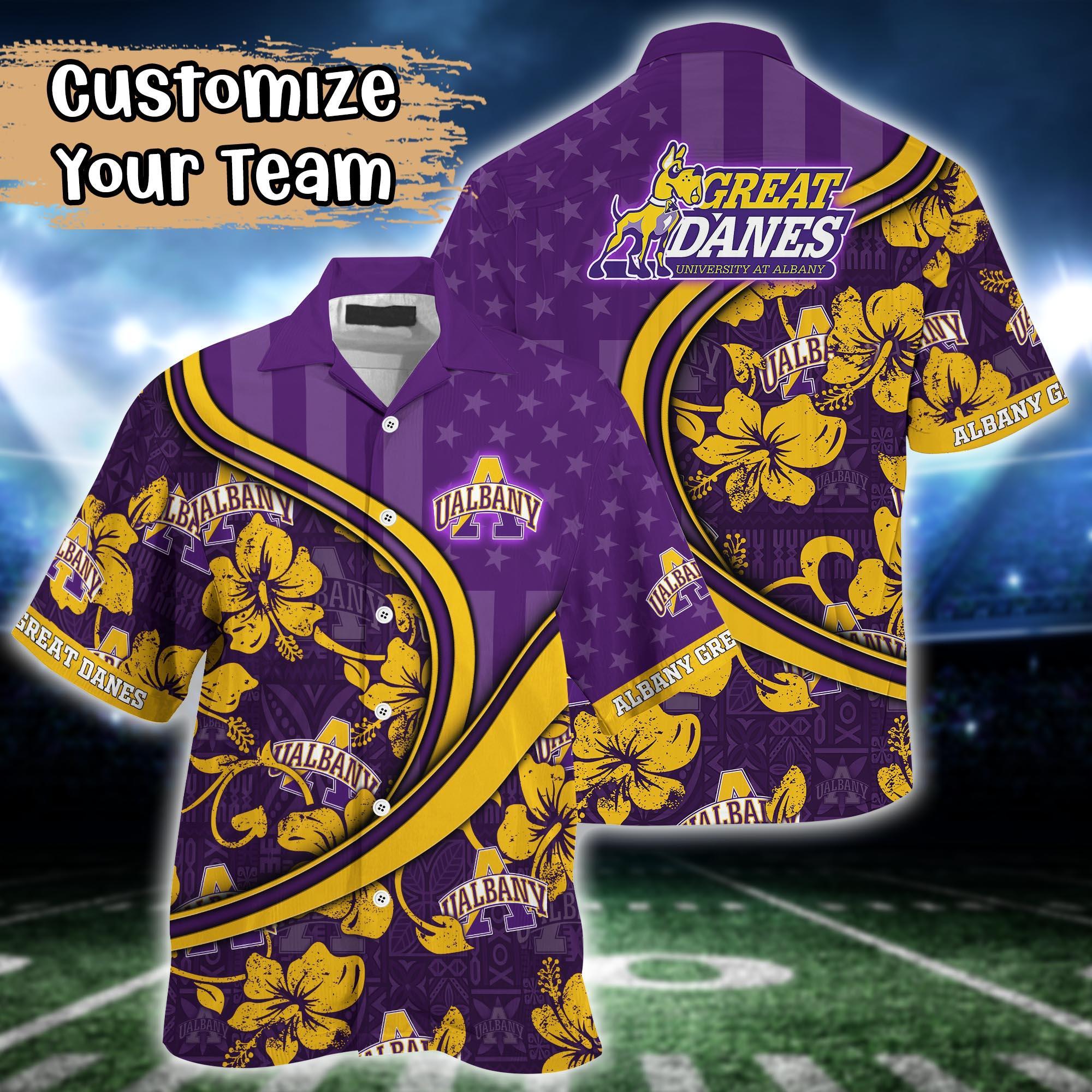 Albany Great Danes NCAA US Flag Flower Hawaii Shirt For Fans