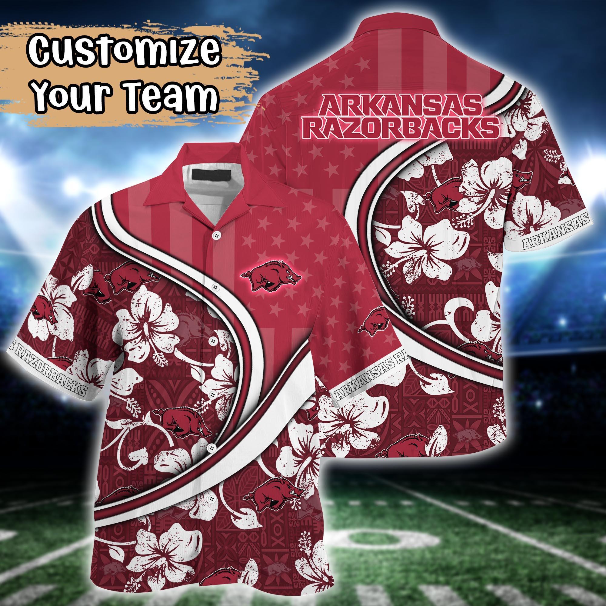 Arkansas Razorbacks NCAA US Flag Flower Hawaii Shirt For Fans