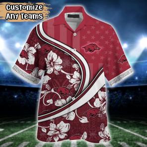 Arkansas Razorbacks NCAA US Flag Flower Hawaii Shirt For Fans