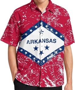 Arkansas State Flag Men's Long Sleeve Hawaiian Shirt - Regular Fit Button Down Fun Prints
