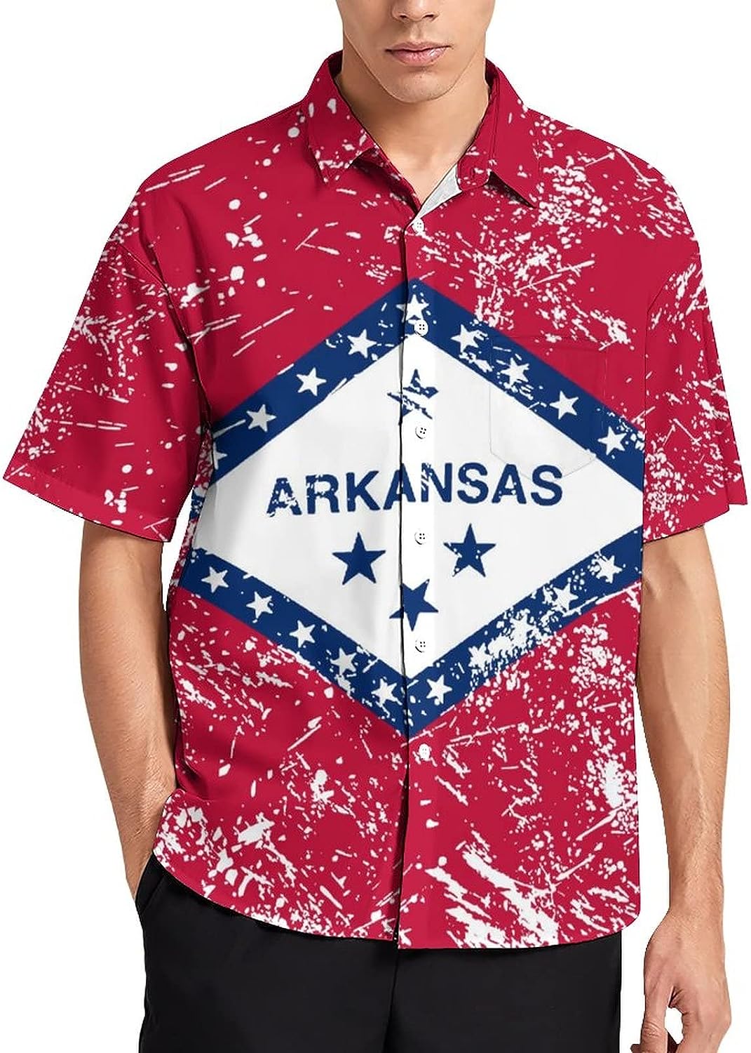 Arkansas State Flag Men's Long Sleeve Hawaiian Shirt - Regular Fit Button Down Fun Prints