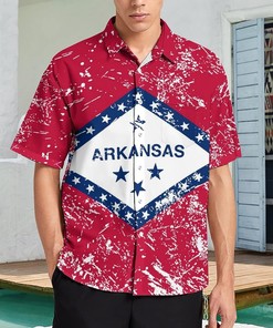 Arkansas State Flag Men's Long Sleeve Hawaiian Shirt - Regular Fit Button Down Fun Prints