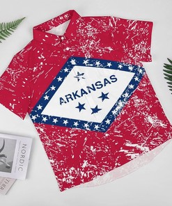 Arkansas State Flag Men's Long Sleeve Hawaiian Shirt - Regular Fit Button Down Fun Prints