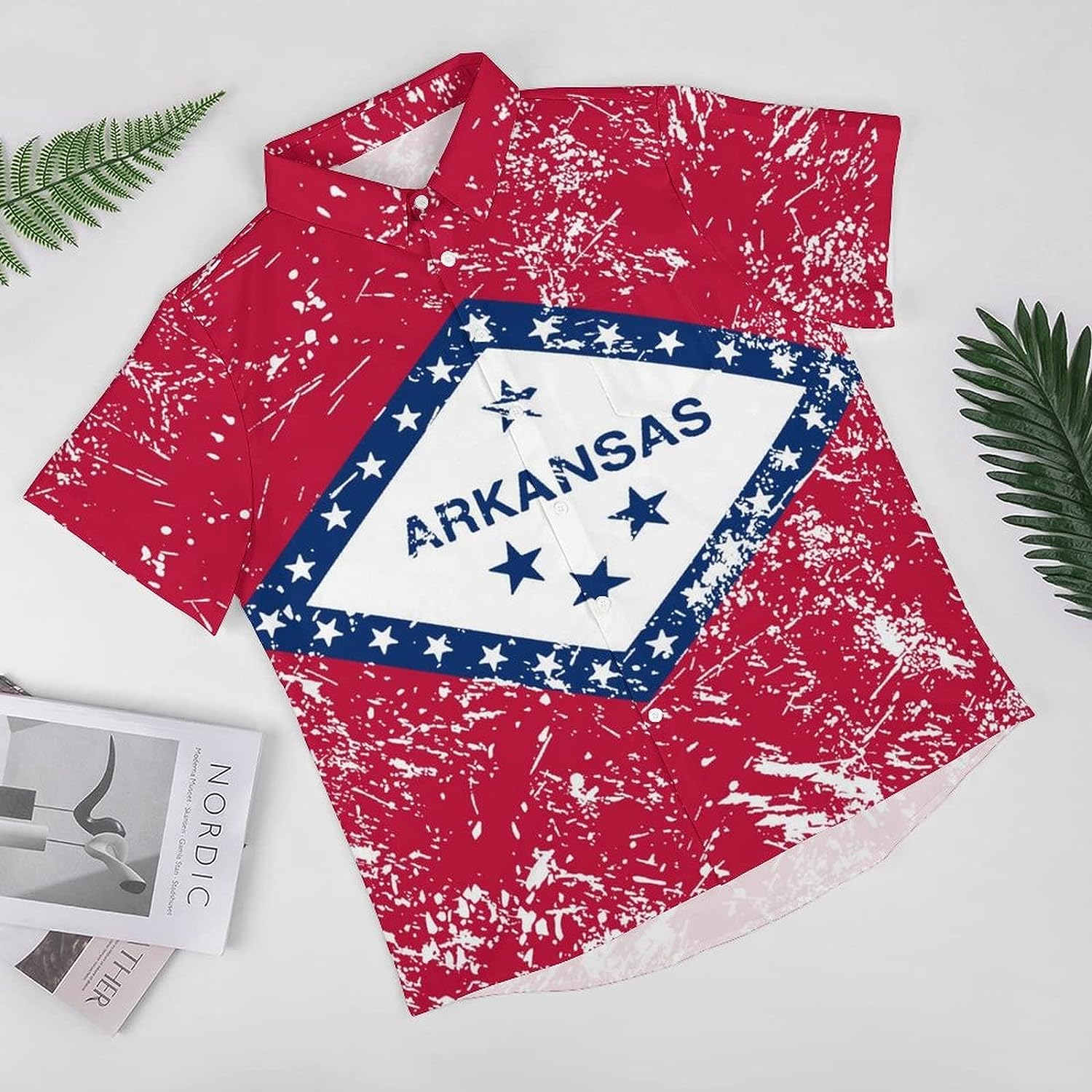 Arkansas State Flag Men's Long Sleeve Hawaiian Shirt - Regular Fit Button Down Fun Prints