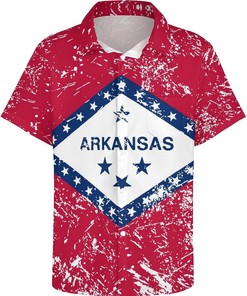 Arkansas State Flag Men's Long Sleeve Hawaiian Shirt - Regular Fit Button Down Fun Prints