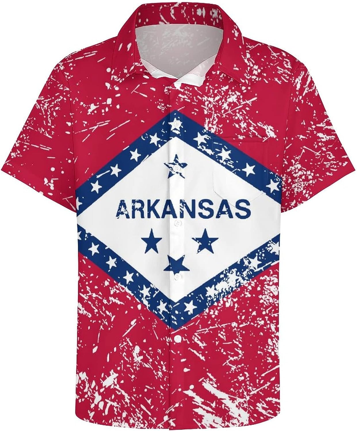 Arkansas State Flag Men's Long Sleeve Hawaiian Shirt - Regular Fit Button Down Fun Prints