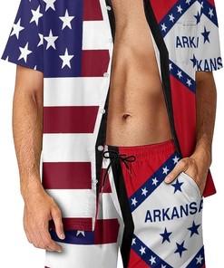 Arkansas State Flag Men's Regular Fit Hawaiian Shirt - Short Sleeve with Pocket