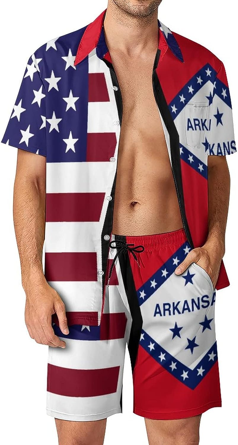Arkansas State Flag Men's Regular Fit Hawaiian Shirt - Short Sleeve with Pocket