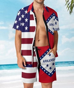Arkansas State Flag Men's Regular Fit Hawaiian Shirt - Short Sleeve with Pocket