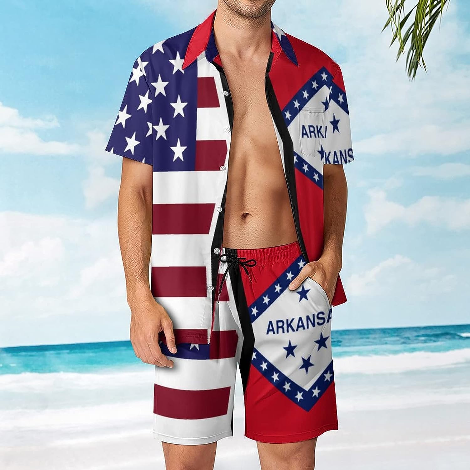 Arkansas State Flag Men's Regular Fit Hawaiian Shirt - Short Sleeve with Pocket