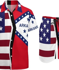Arkansas State Flag Men's Regular Fit Hawaiian Shirt - Short Sleeve with Pocket