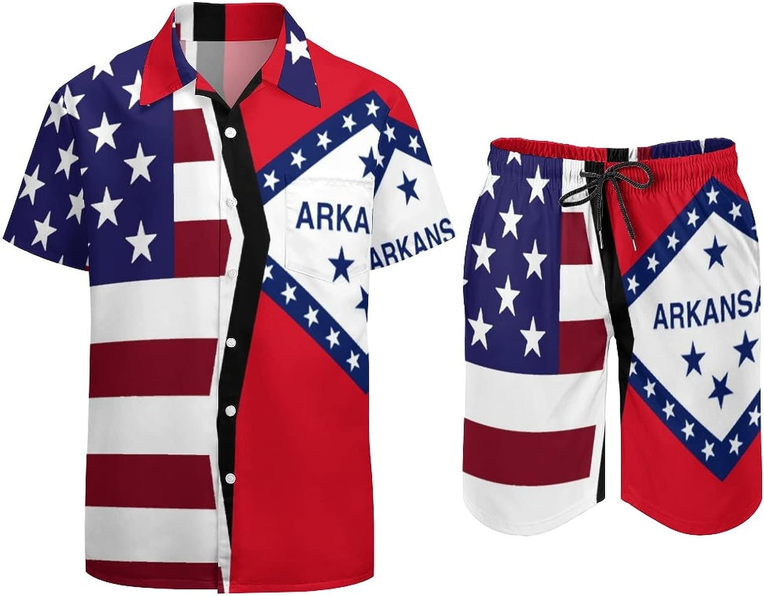 Arkansas State Flag Men's Regular Fit Hawaiian Shirt - Short Sleeve with Pocket